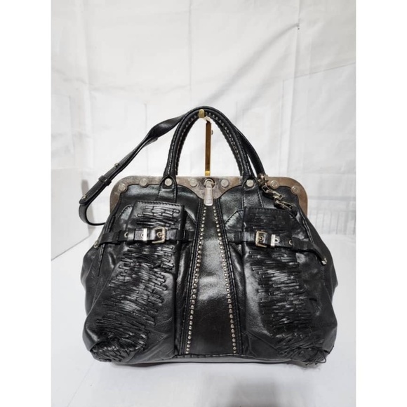 SOLD***Authentic VERSACE Embossed Frame Leather Satchel Black - Picture 9 of 15